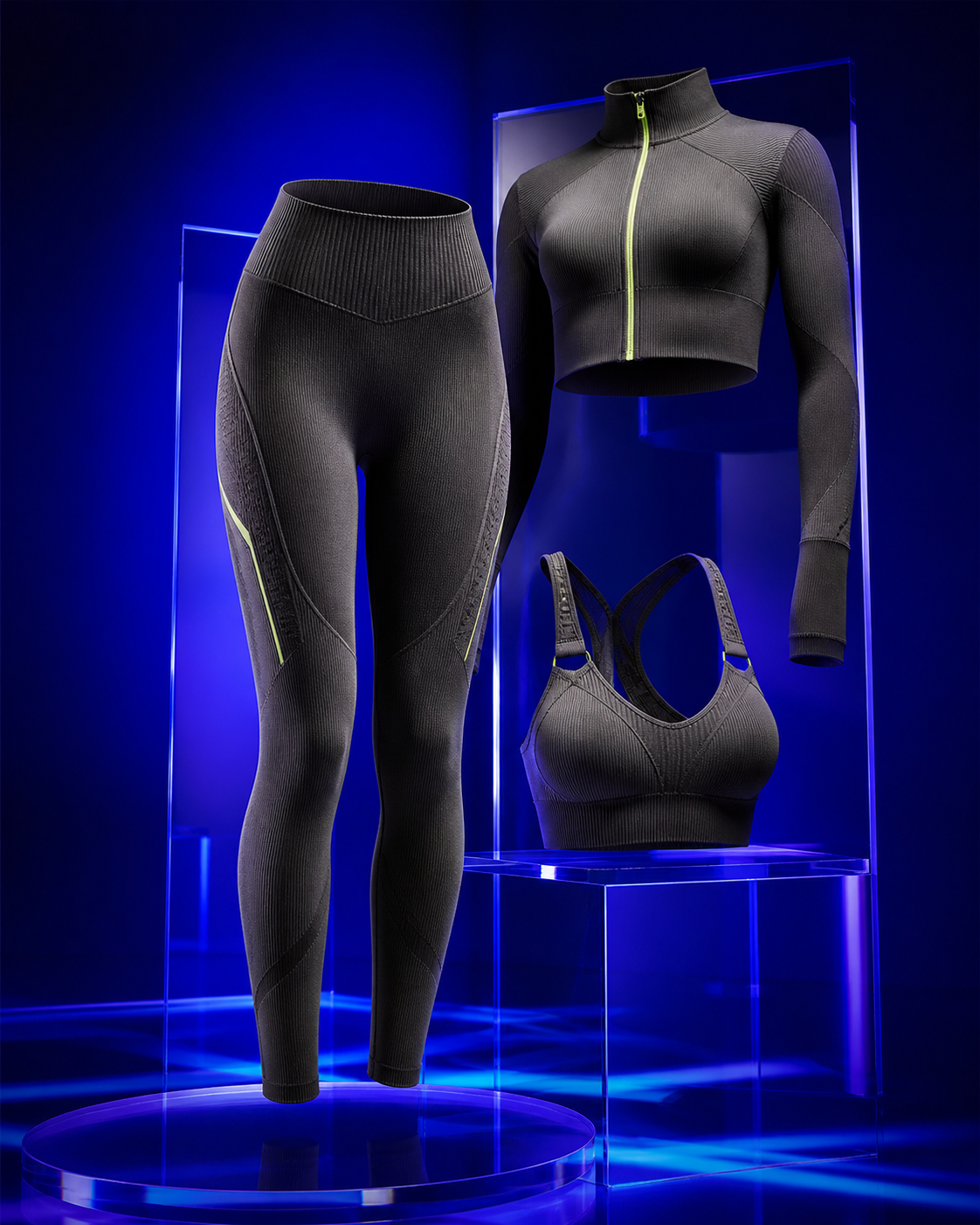 KINETIQ seamless leggings, sports bra and cropped layer concept