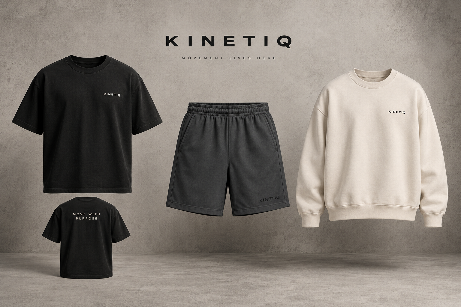Explore Kinetiq Collection 01: tee, shorts and crewneck design mockups