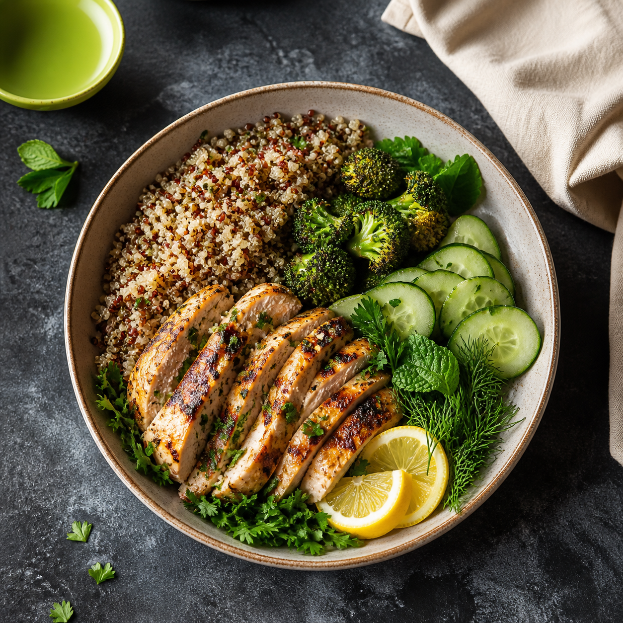 Lemon chicken bowl with vegetables